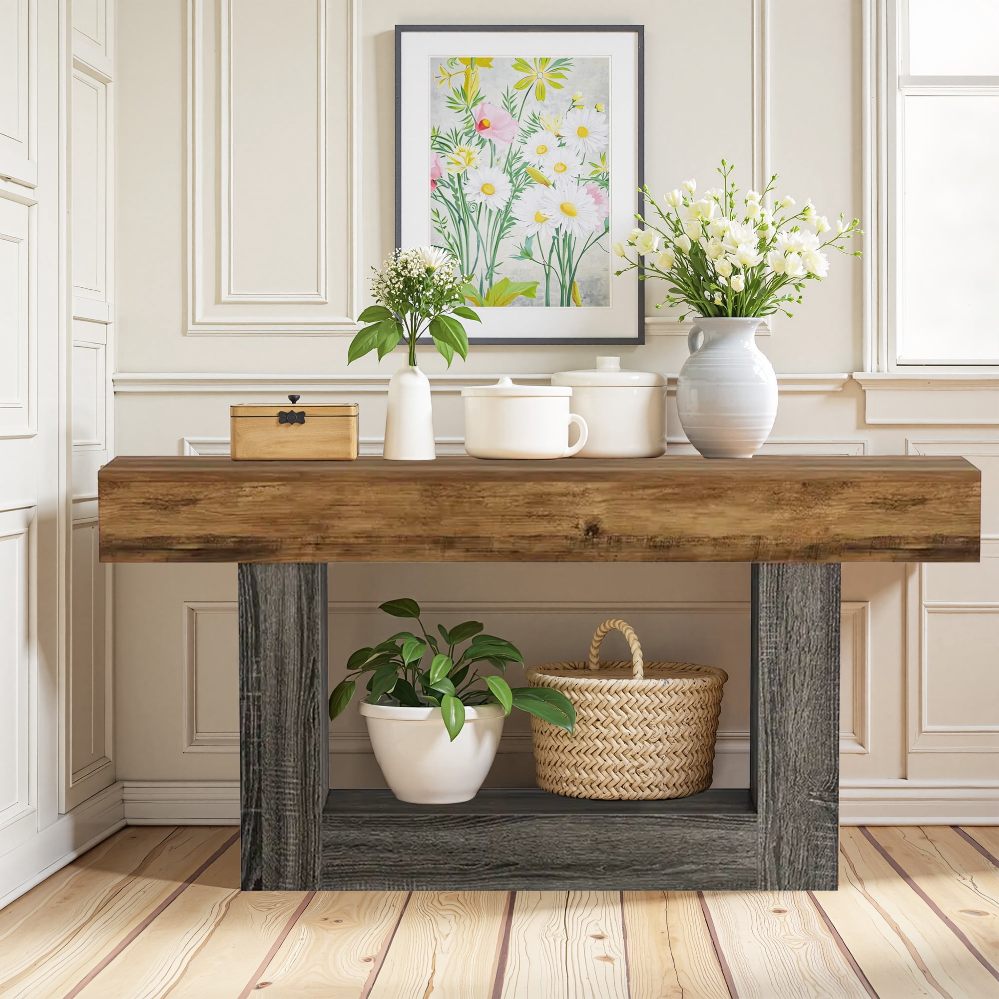 MAYEERTY Console Table with Lower Storage Shelf for Decor & Vases