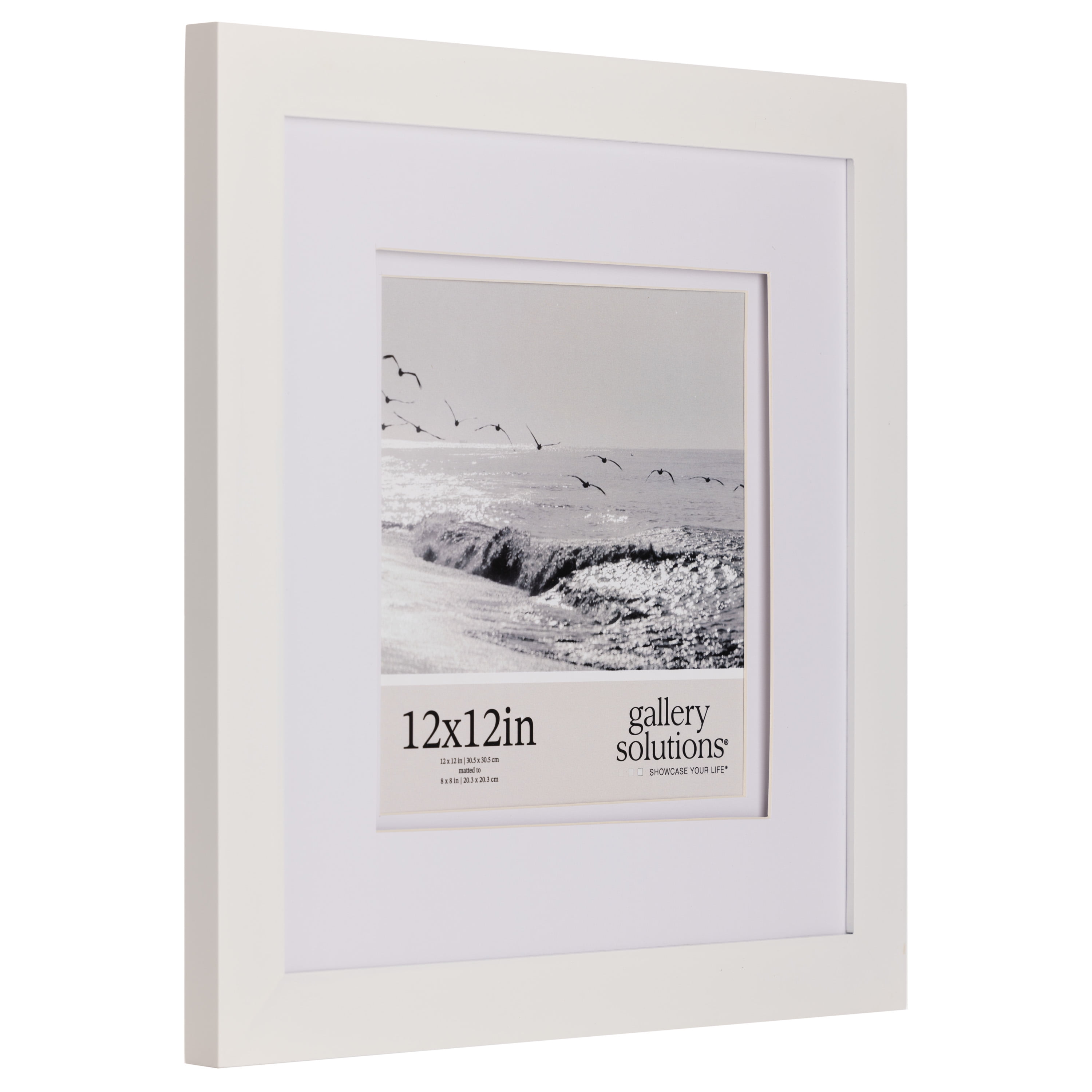 Gallery Solutions 12"x12" Wall Mount Tabletop Photo Frame Double Mat Matted to 8"x8" - White