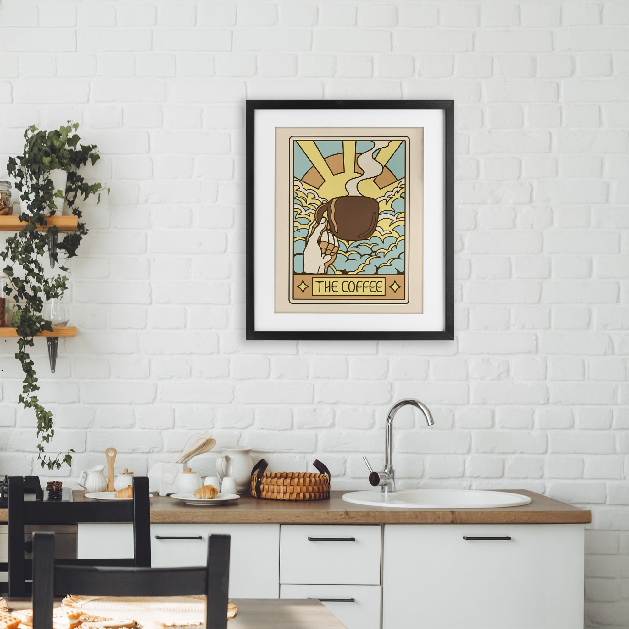 Stupell Industries The Coffee Muted Tarot Black Framed Print Under Glass, design by Tobe Fonseca