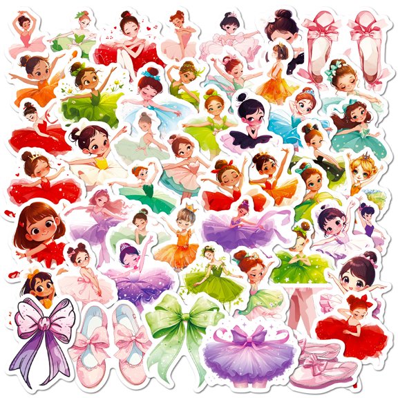 Girl Sticker Dancing Ballerina Decals for Water Bottles and Laptops in Fifty pieces for Kids and Teens to Decorate Luggage with Waterproof Vinyl Cool A406 Multicolor