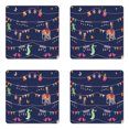 thumbnail image 1 of Nursery Coaster Set of 4, Cheerful Elephant Crocodiles Monkeys and Butterfly Cartoon Pattern, Square Hardboard Gloss Coasters, Standard Size, Multicolor, by Ambesonne, 1 of 2