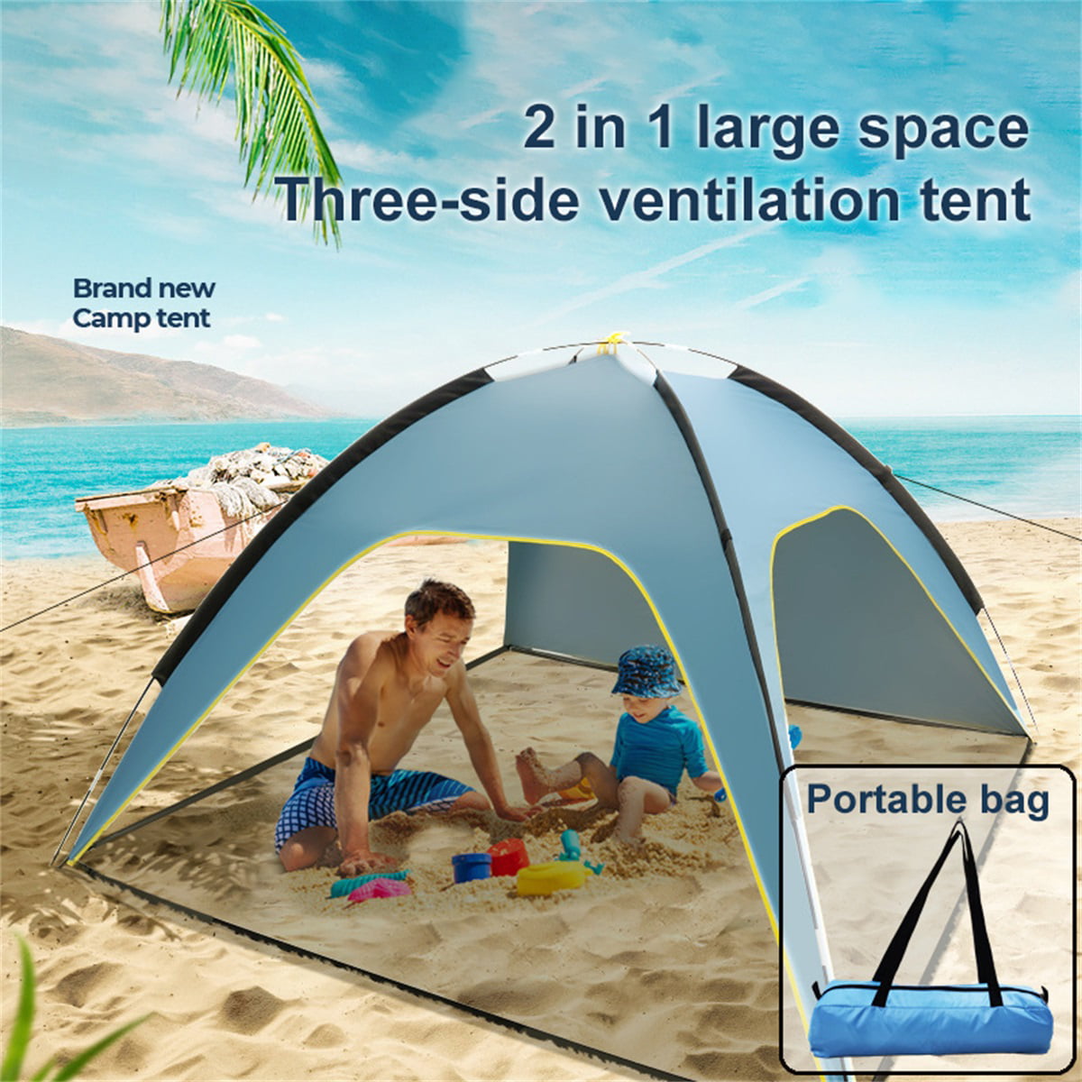 Super Large Beach Tent Cabana Sun Shelter with UPF 50 Protection Easy Setup US 