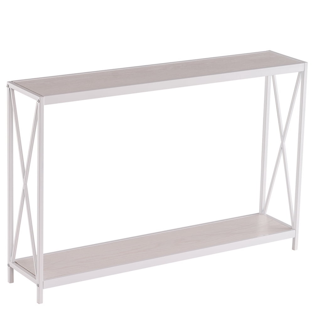 Rustic Oak Console Sofa Side Table Narrow Entryway Hall Table Industrial Metal Frame Behind Couch Accent Display Table