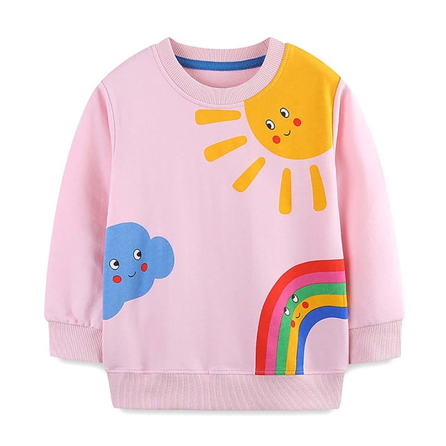 Zwiiyzr 2025 Chandail d'Automne pour Filles 2-7 Ans Imprimé Col Rond Manches Longues Rose