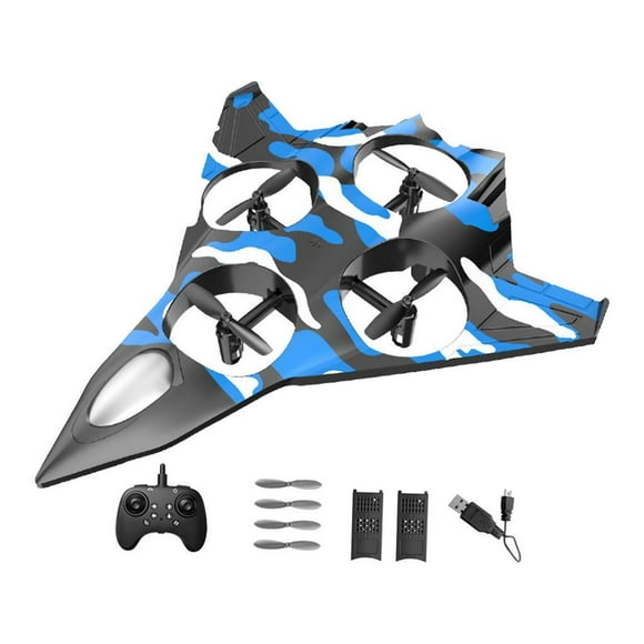 Avión de control remoto, avión de combate, modelo de helicóptero, avión de ala fija, fácil de usar. Azul con 2 pilas