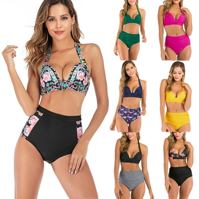 Trajes de baño europeos y americanos Trajes de baño sexys de cintura alta Bikini con estampado dividido para mujer