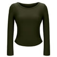 thumbnail image 6 of Otntypg Womens Long Sleeve Bell Sleeve Tops Cotton Boat Neck Ruched Cropped Tops Trendy Going Out Top Slim Fitted Basic T-Shirts Army Green XXL, 6 of 8