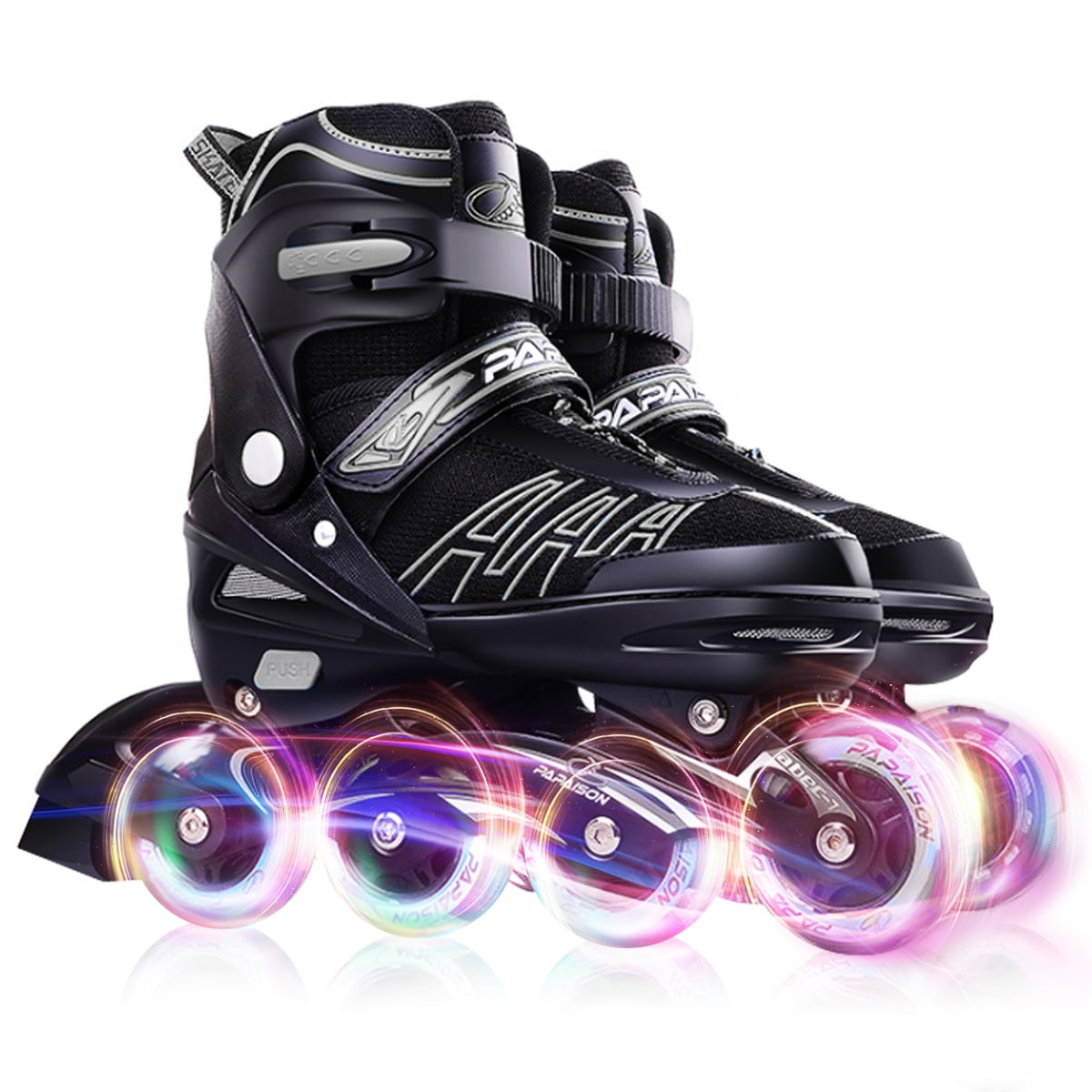 Size 7.5J-7 Adjustable Boys Girls Inline Skates , Light Up 4 Wheels