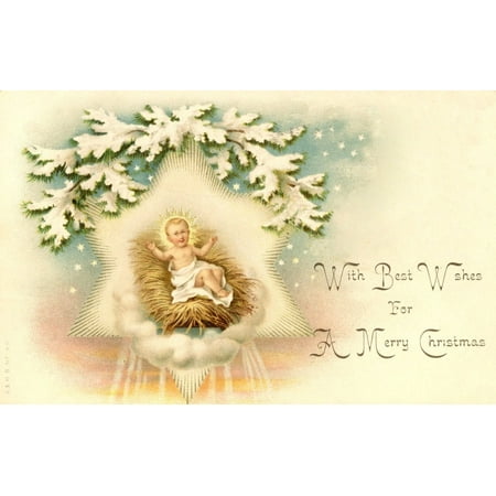 Christmas card Jesus Best Wishes (Unknown artist) Canvas Art -  (24 x