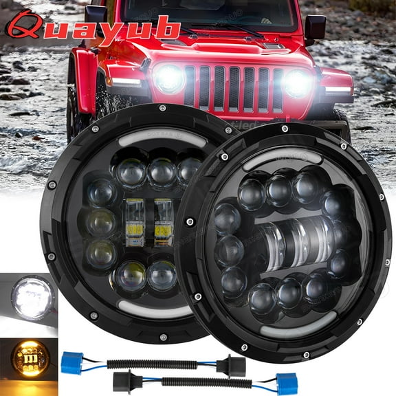 Quayub 7'' Round LED Headlights High Low Beam for Jeep Wrangler JK TJ LJ CJ Hummer