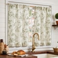 thumbnail image 3 of Floral Kitchen Curtains for Windows 36 Inch Farmhouse Country Linen Tier Curtains Botanic Small Window Drapes for Living Room Bathroom Laundry RV Rod Pocket Rustic 2 Panels Green on Beige, 3 of 8