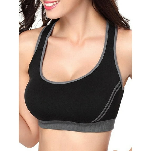 Cross Back Sports Bras for Women, Padded Seamless Sports Bra for Yoga Gym Workout Fitness, Black, L
