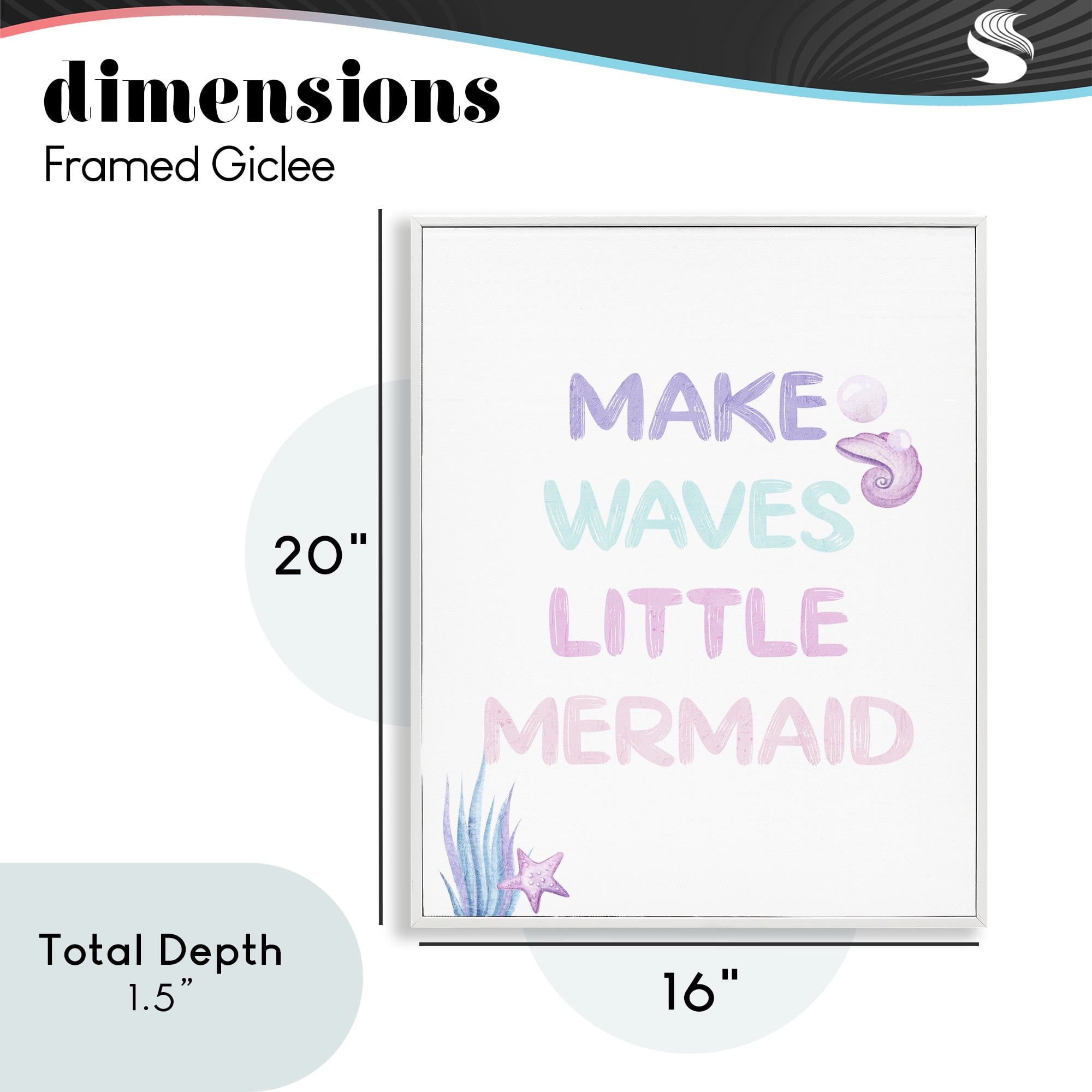 Make Waves Little Mermaid White Framed Giclee Art, design by Kim Allen