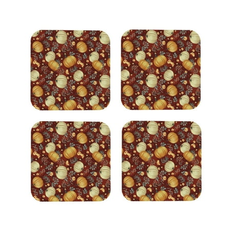 

Lukts Pumpkin Leaf Daisy Print Leather Drinks Coasters Set of 4 Suitable or Drinks Furniture Protection and Easy Clean up-Square