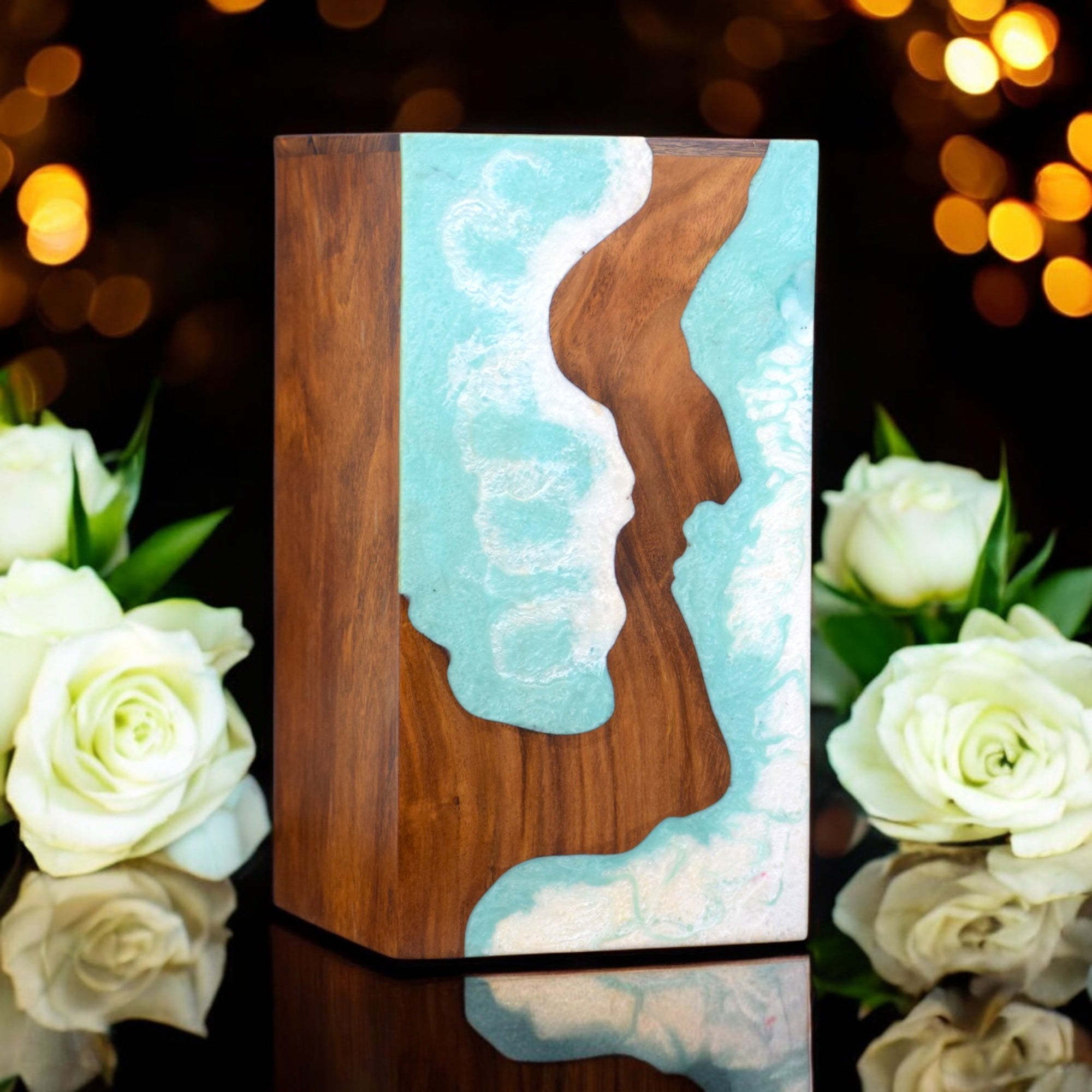 Wooden Urn for Human Ashes Adult Male, Female – Personalized Cremation Urns - Ocean Wooden Resin Urn for Burial & Home Memorial - Decorative Urn Box for Pet Ashes