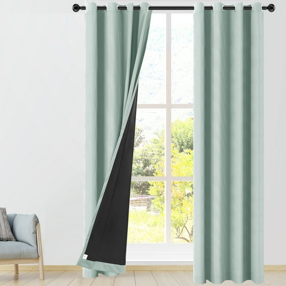 REGALWOVEN Blackout Curtains 2 Panels for Bedroom with Black Liner , Double Layer Grommet Thermal Insulated Living Room Curtain Light Sage 52"Wx108"L