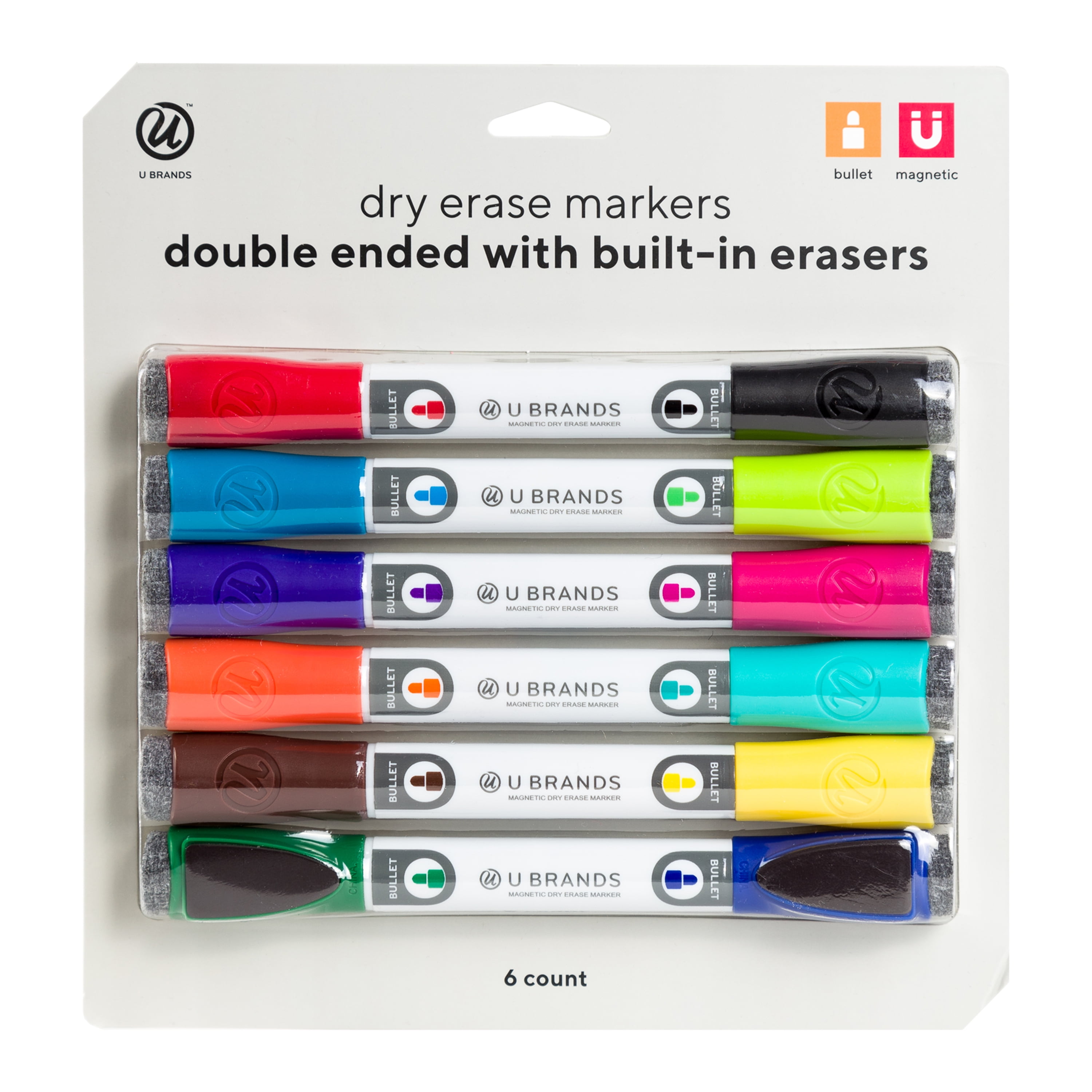 U Brands Low Odor Mini Dry Erase Markers 6-Count Assorted Colors Medium Poi...