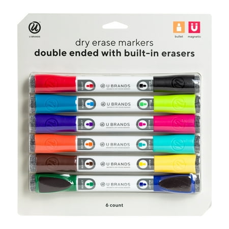 U Brands Magnetic Double Ended Dry Erase Markers, Asst, 6 Count, (Best Way To Get Dry Erase Marker Out Of Clothes)