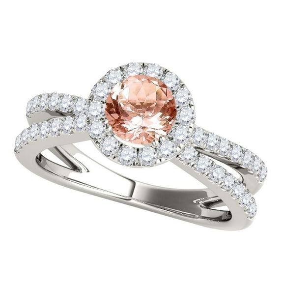 Aonejewelry 1.40 Carat Halo Morganite-Diamond Engagement Ring In 14k White Gold