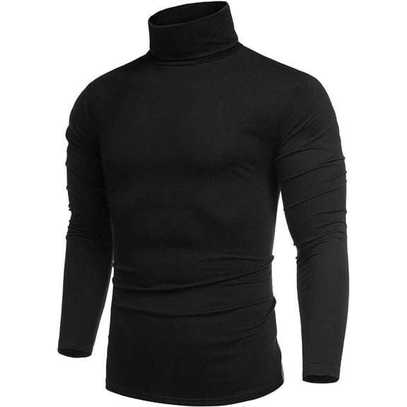 Men's Long Sleeve Turtleneck Sweater Regular Fit Long Sleeve Shirts Black-S