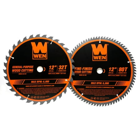 UPC: 0044459990826 | WEN 12-Inch 32-Tooth and 80-Tooth Carbide-Tipped Professional Woodworking Saw Blade Set  Two Pack  BL1232-2
