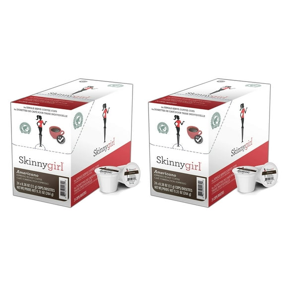 Skinnygirl Coffee Pods, Americano, Espresso Roast Coffee in Single Serve Pods for Keurig K Cups Brewers, 24 Count Per Box, 2 Boxes