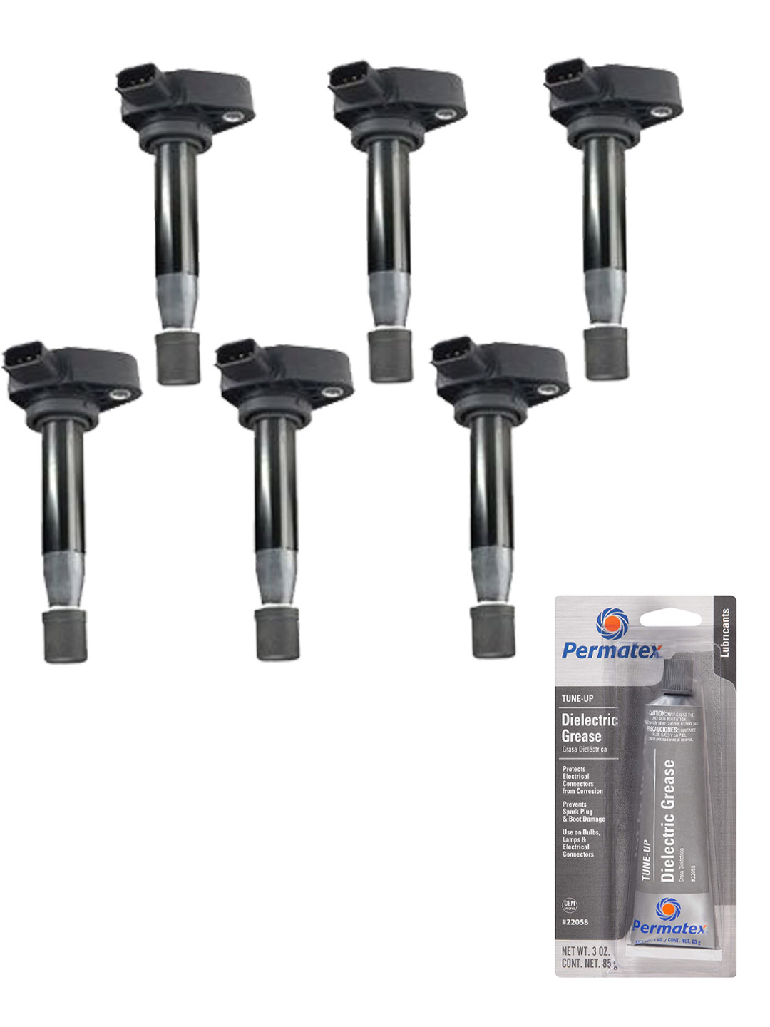 Set of 6 Ignition Coils and Permatex 22058 Dielectric TuneUp Grease