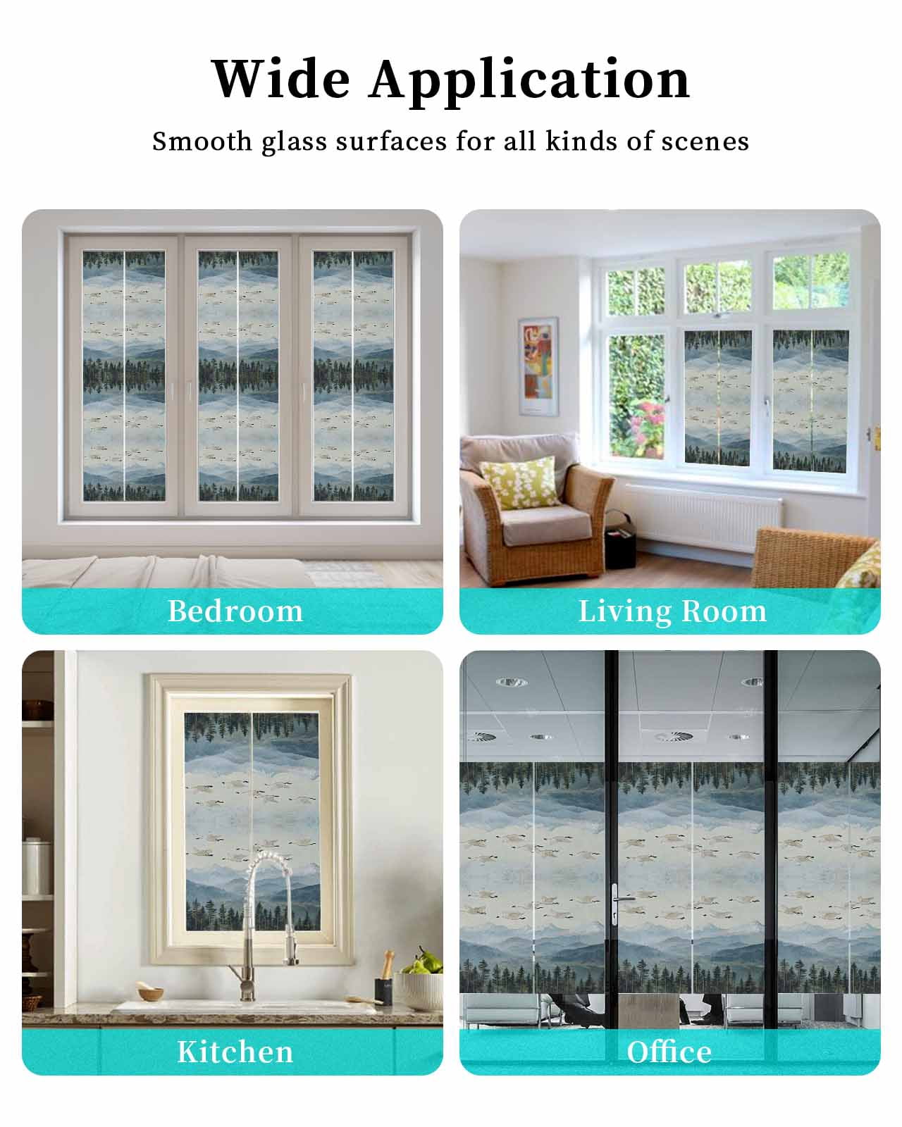 Window Privacy Film Watercolor Landscape Stained Glass Window Film Decorative Sun Block Window Cover Retro Geese Forest Mountain Window Clings Static Adhesive Sticker for Bathroom 23.6"x59"