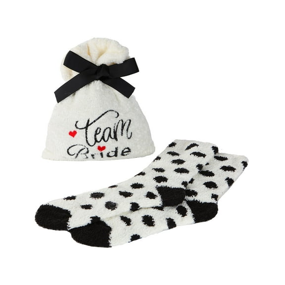 MeMoi Team Bride Cozy Socks & Gift Bag Set, One Size, Ivory