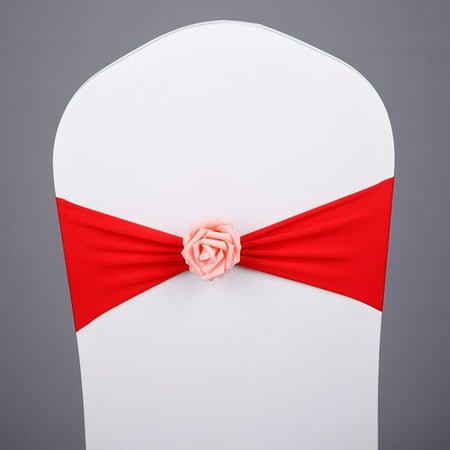 

Walmeck Chair Sash Bow Elastic Chair Ribbon Back Tie Bands Pink Flower for Wedding Party Ceremony Banquet