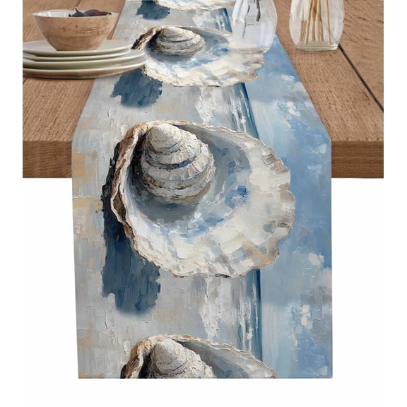 Coastal Seashells Table Runner 70 Inches, Modern Abstract Simple Oil Painting Bed Runner Dresser Scarves Tabletop for Indoor Outdoor Parties/Ceremony/Banquet, 13" x 70"