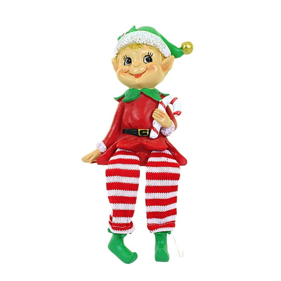 Christmas Happy Elf Sitter Polyresin Dangle Legs Y7705 White