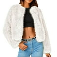 thumbnail image 2 of Patlollav Womens Solid Color Winter Plush Jacket Cardigan Warm Short Jackets Ladies Coat Outwear, 2 of 7