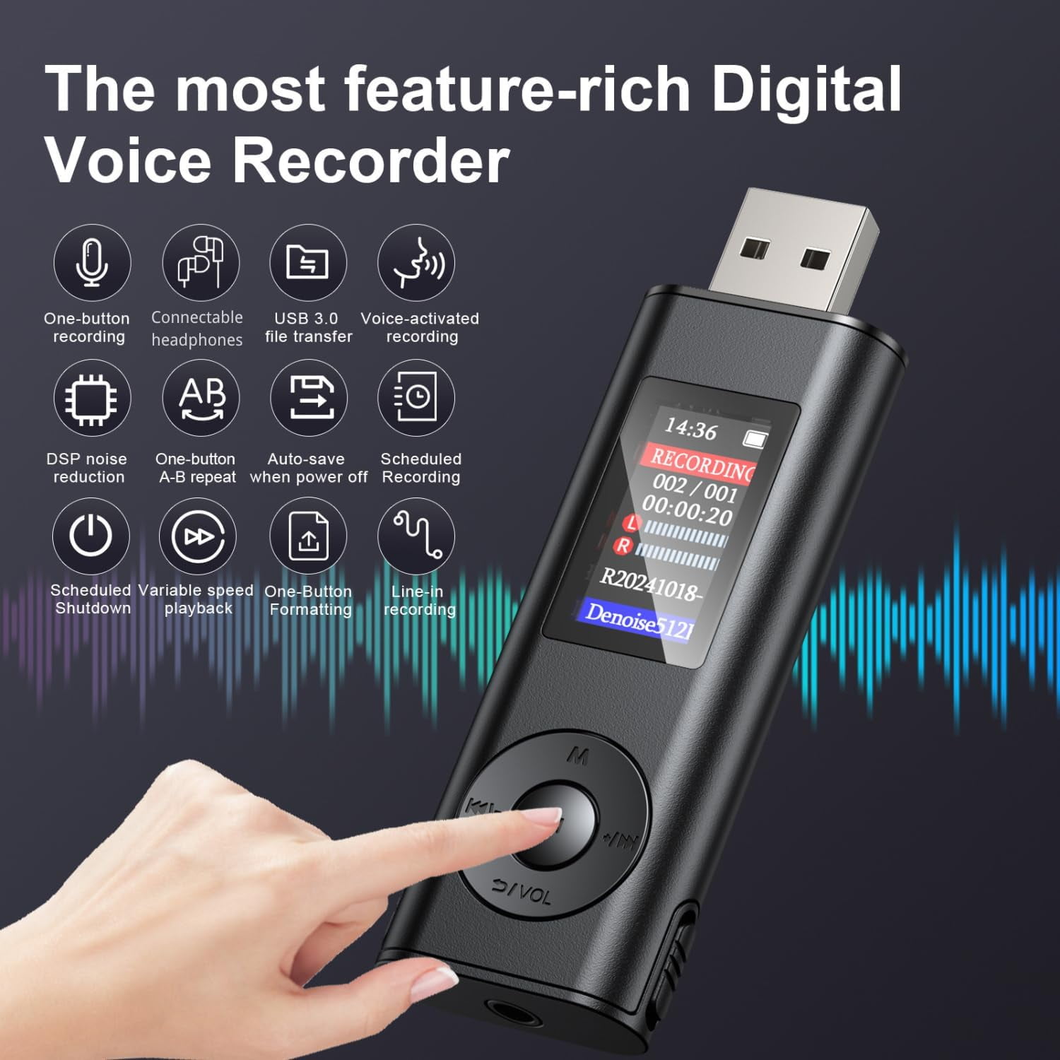 MUSICOZY Digital Voice Recorder 64GB USB Voice Activated Audio Recorder Small and Portable Voice Recorders with Playback Digital Voice Recorder for Meetings/Interviews/Classroom,Support to 256GB