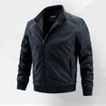 thumbnail image 4 of Men's Lightweight Stand Collar Long Sleeve Full Zip Plain Windproof Bomber Jacket with Pockets Dark Blue XL, 4 of 4