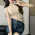 thumbnail image 3 of ShomPort Womens Mock Neck T-Shirts Short Sleeve Mock Neck Slim Blouses Lightweight Solid Color Everyday Basic Layer Tees Tops, 3 of 4