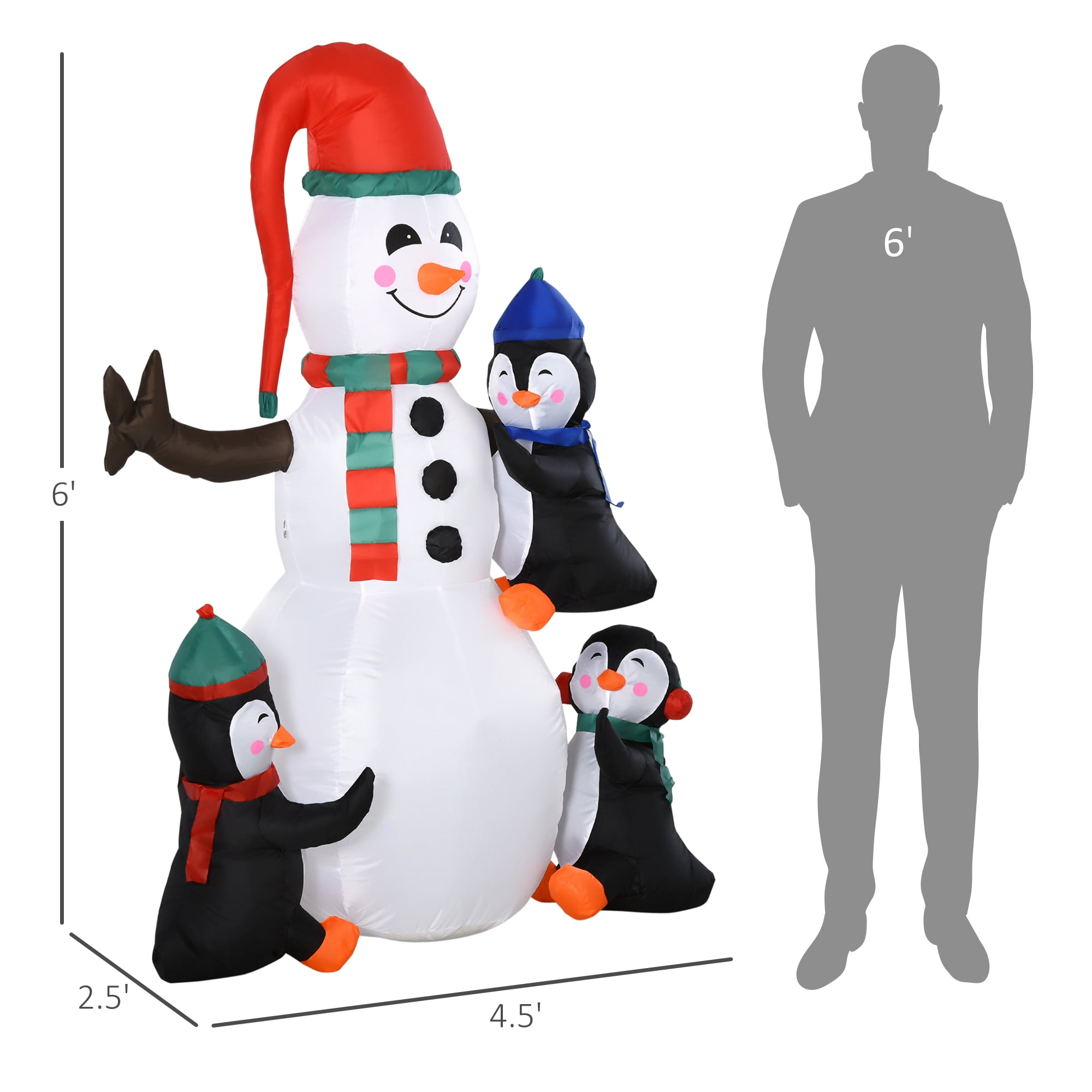 6ft Inflatable Penguins Building Snowman with LED Lights IP44 Waterproof Outdoor Yard Christmas Decoration