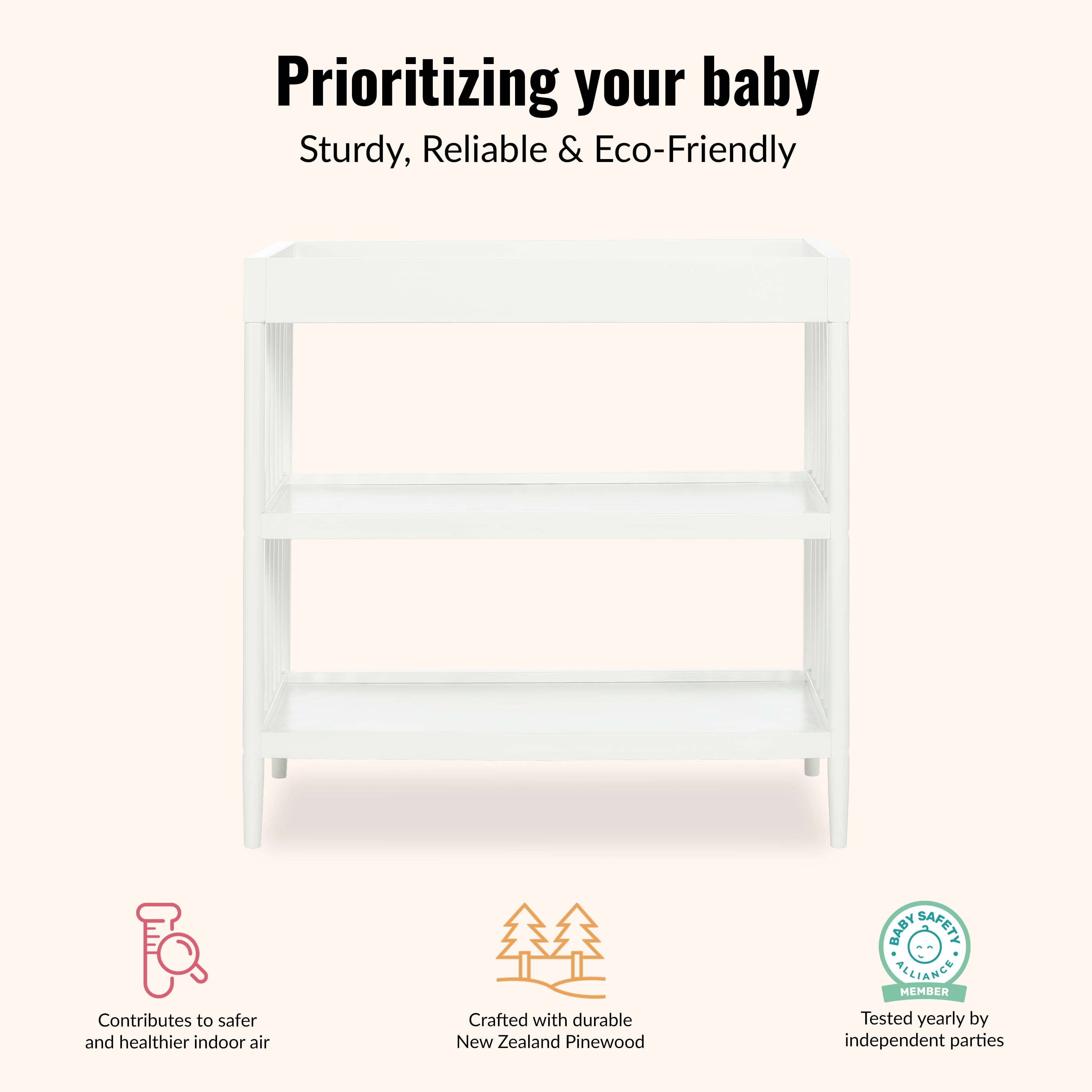 Dream On Me Sleepy Little Sloth Changing Table, Free Changing Pad Included, White