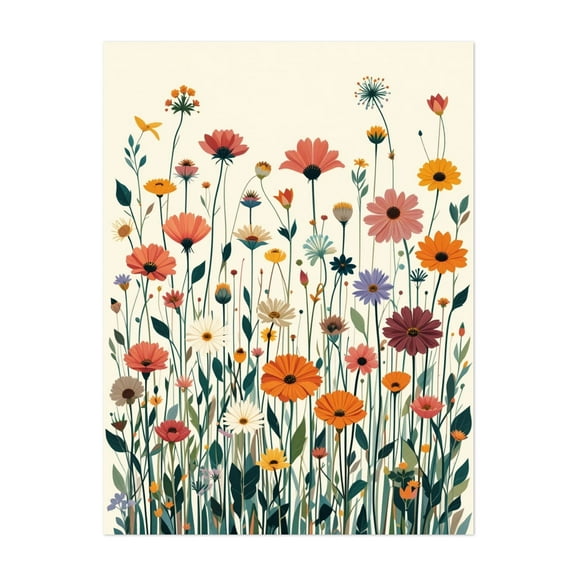 Vibrant Wildflower Medley - Illustration Floral Flowers Botanical Garden Nature Wildlife Unframed Wall Art Print 5 x 7 inches
