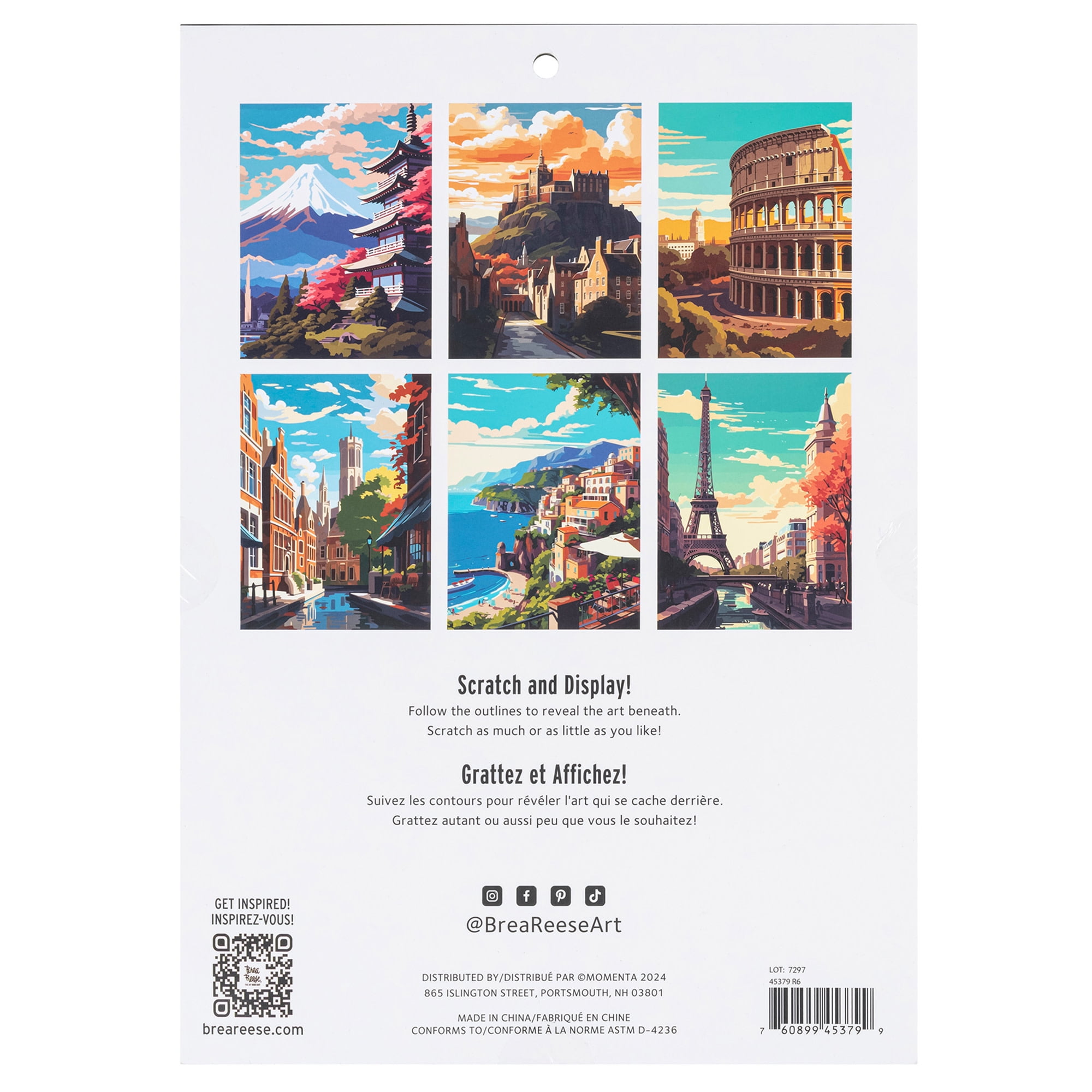 Brea Reese: Scratch Art Paper Pad - Global Iconic Views - 6 Designs, Metallic Guided Art, Dual-Tip Stylus, Easy-to-Frame 9x12" Pages, Adult Craft Kit