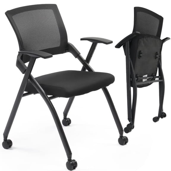 Cotinse Folding Office Chair Stackable Conference Room Chairs with Wheels and Padded Mesh Back Ergonomic for Reception Meeting