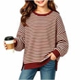 thumbnail image 3 of Girls Oversized Striped Pullover Sweatshirt Soft Crew Neck Long Sleeve Shirt with Pockets Casual Daily Wear for Girls 5-15Y, 3 of 8