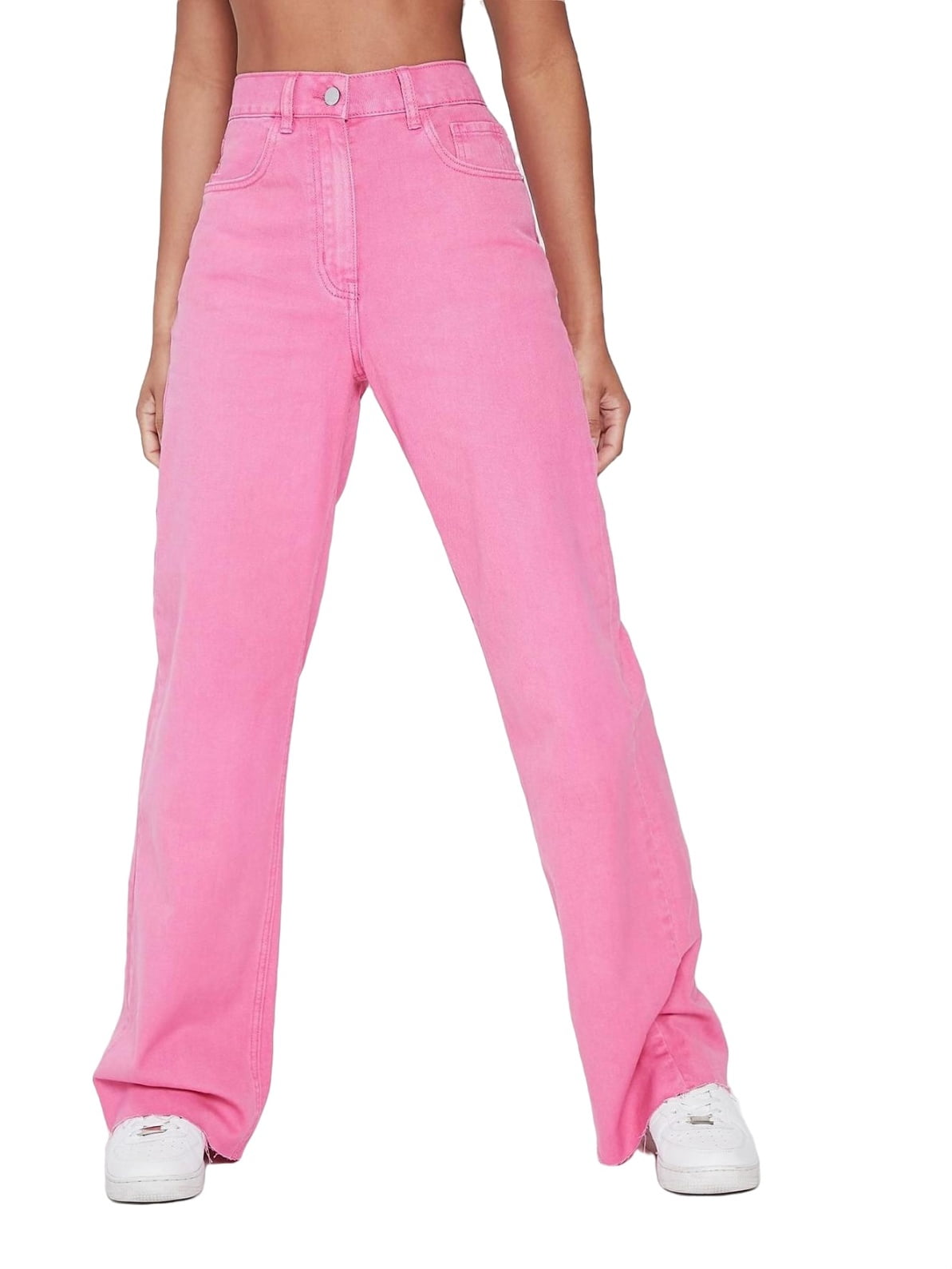 Women's High Waist Denim Pants Boyfriend Fit Jeans Pink 