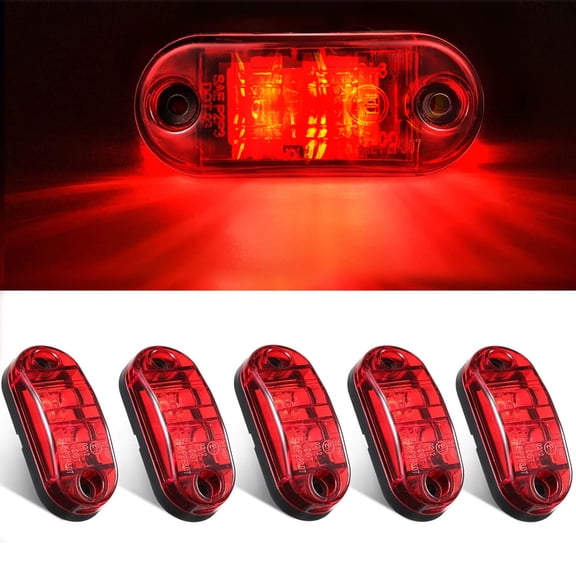 Audessy 5pcs LED Trailer Side Marker Lights, 2 LED Oval Red Turn Signal and Clearance Marker for Truck Boat Rv Trailer