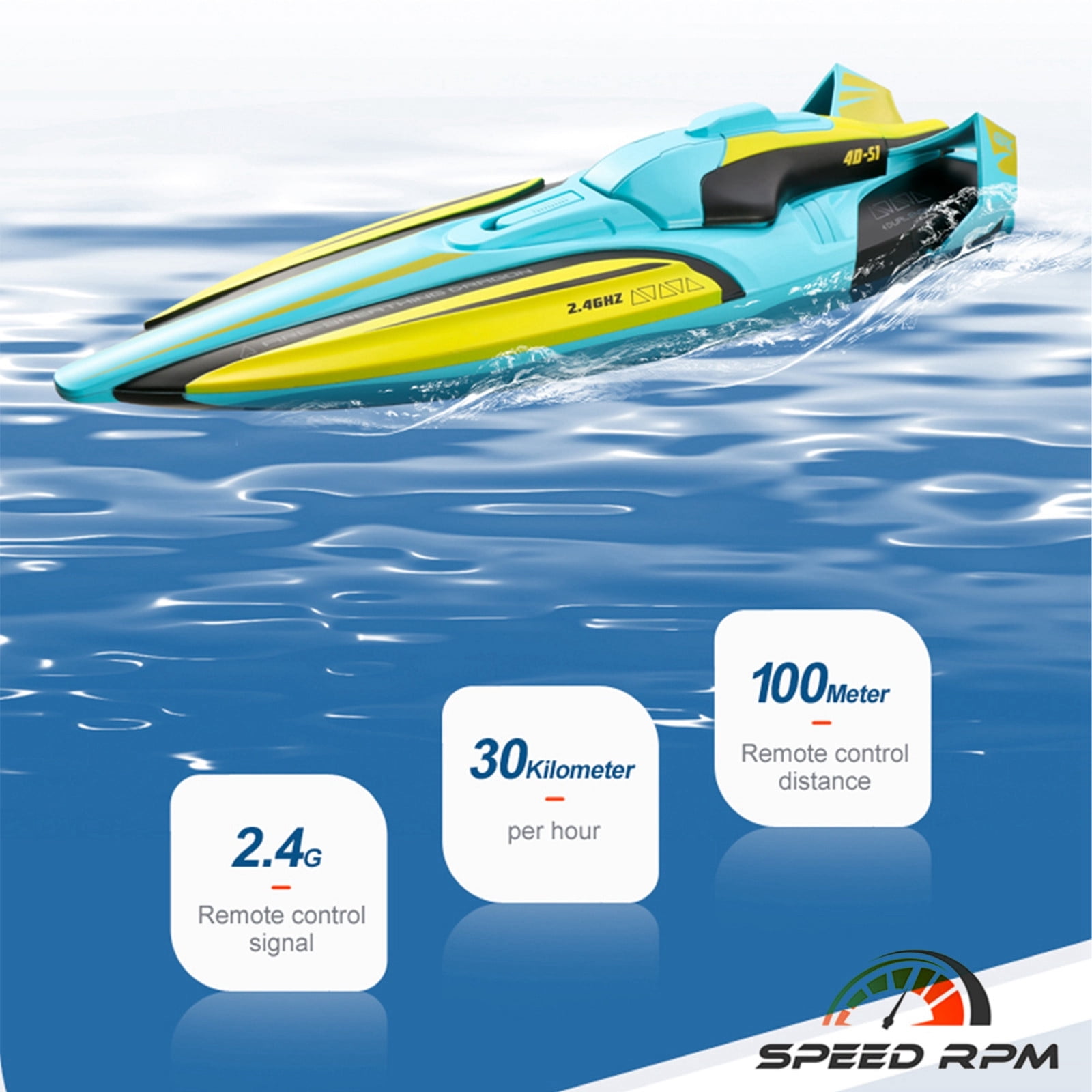 Loespoir RC SpeedBoat, Remote Control SpeedBoat for Pools, Fast RC Boats for Kids, 4 Channel 2.4GHZ Remote, Rechargeable Boat, Outdoor Water Play(Blue)