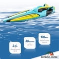 thumbnail image 4 of Blue Rc Speedboat For Pools Lakes, 4Ch 2.4Ghz Remote Control Boat With Dual Propellers, 30Km/H Fast Rc Boats, Self-Righting Design, 35X10X8Cm Watercraft For Adults Kids, 4 of 9