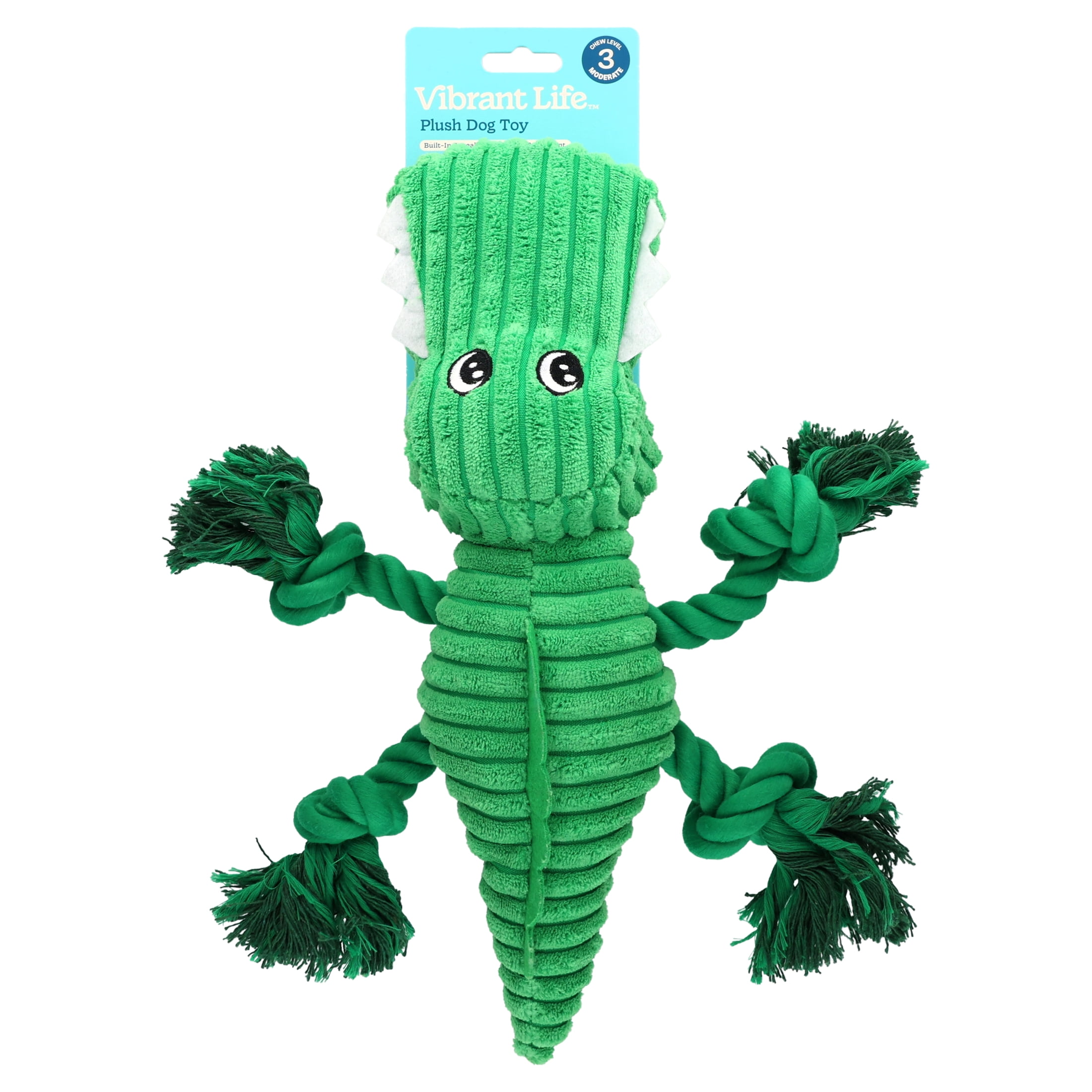 Vibrant Life Green Alligator Plush Dog Toy with Squeaker, Chew Level 3