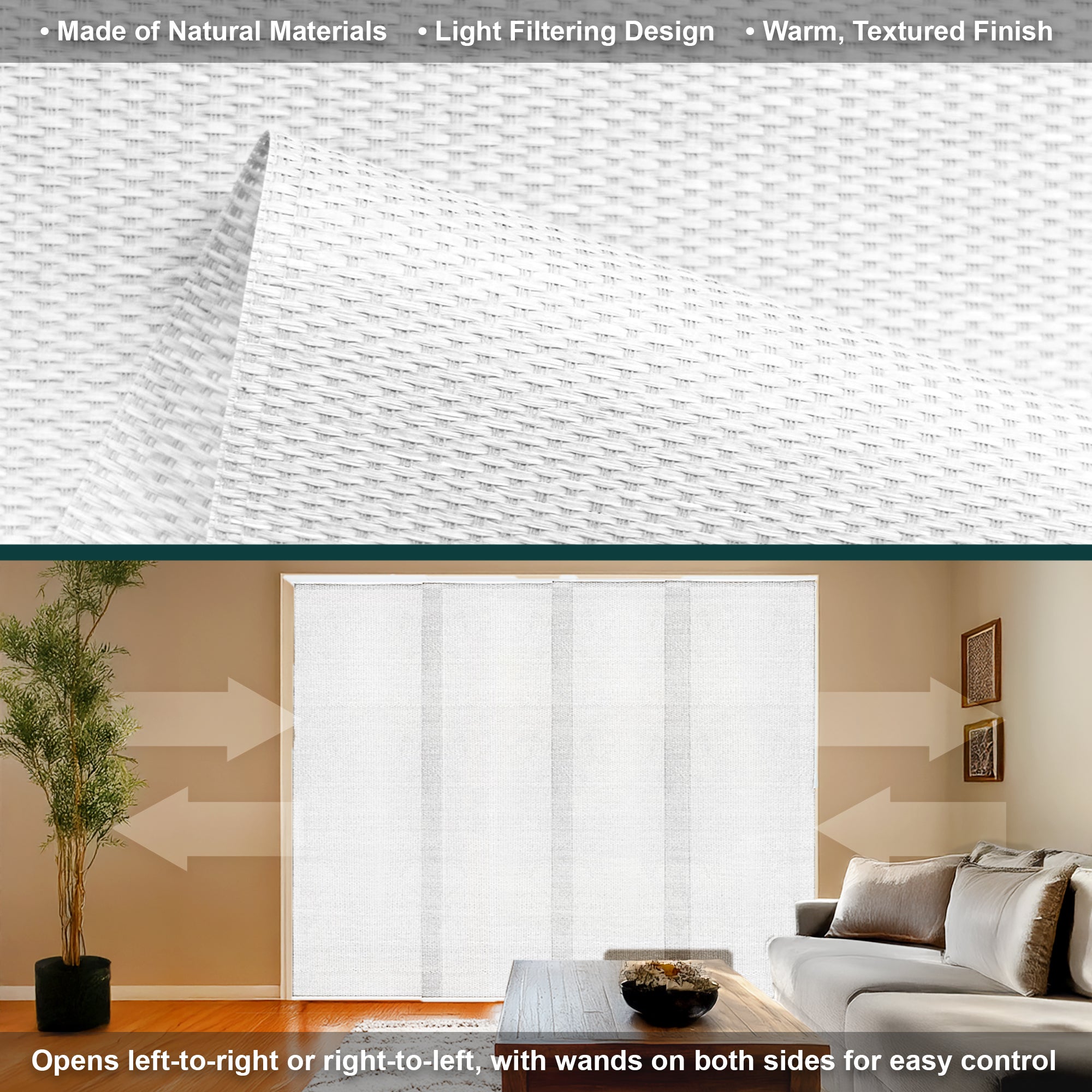 CHICOLOGY QUAD RAIL SLIDING PANEL Woven White (Natural Woven) W:46-86 x H:Up-to 96 inches