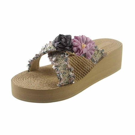 

MELDVDIB Wedge Sandals for Women Bohemian Flower Open Toe Summer Beach Slippers Shoes Wedge Beach Sandals