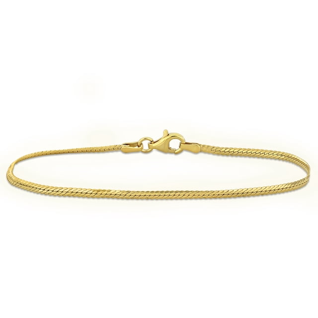 Miabella 2mm Yellow Plated Sterling Silver Herringbone Chain Bracelet